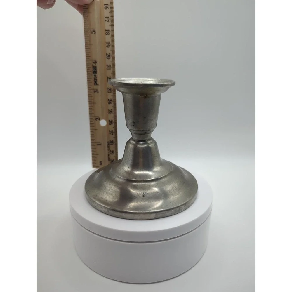 Vintage International Pewter Co Candlestick with Spiral Glass Votive Cup Silver